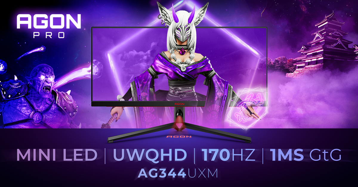 Špičkový HDR zážitek sladěný s plátnem 21:9 AGON by AOC představuje MiniLED ultraširoký herní displej AGON PRO AG344UXM se 170 Hz