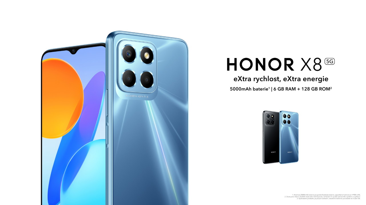 HONOR X8 5G, praktický smartphone zaručující plnou podporu a super výkon sítě 5G, startujte dnes prodej za skvělou cenu, jen 6 490 Kč!