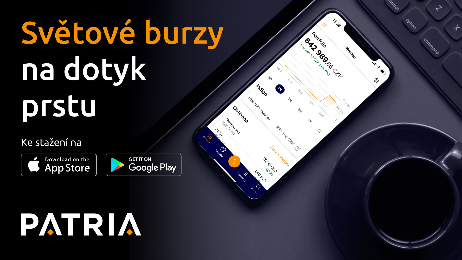 Moderní investování odkudkoli. Patria přináší v nové aplikaci investiční tipy, zpravodajství Patria.cz i mobilní klíč