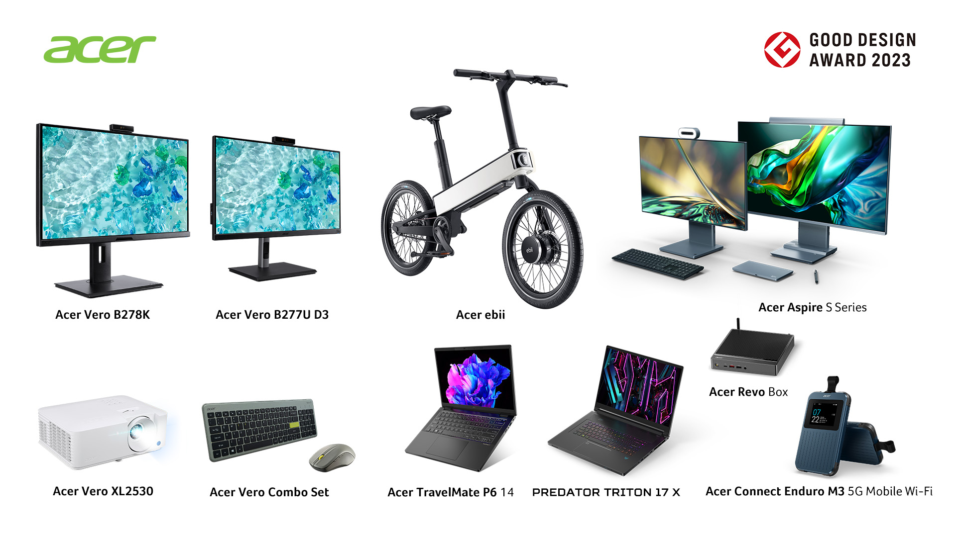 Produkty společnosti Acer oceněné v soutěži Good Design Awards: elektrokolo ebii a i počítače