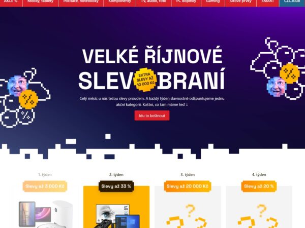 Velké říjnové slevobraní u CZC startuje druhý týden: Během měsíce odhaluje stovky produktů za výhodné ceny