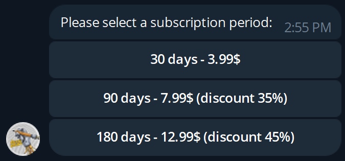A screenshot of a subscription  Description automatically generated