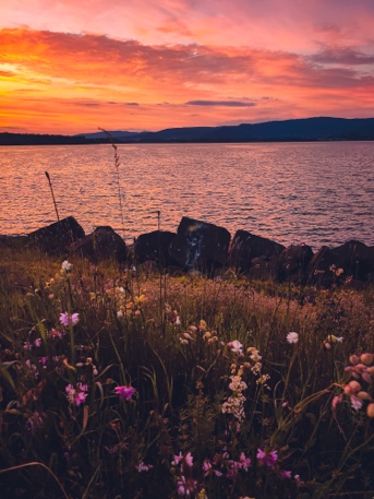 A sunset over a body of water

Description automatically generated