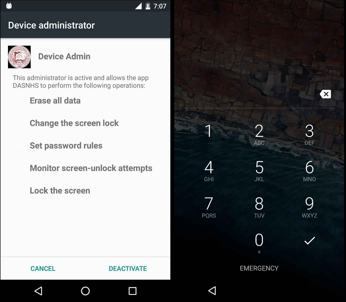 Figure 25 - Attempt to deactivate Device Admin.