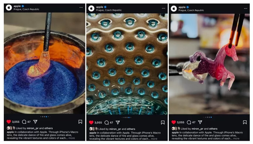 Apple vyzdvihuje českou sklářskou tradici, na jeho instagramovém účtu se objevili dva fotografové z Prahy