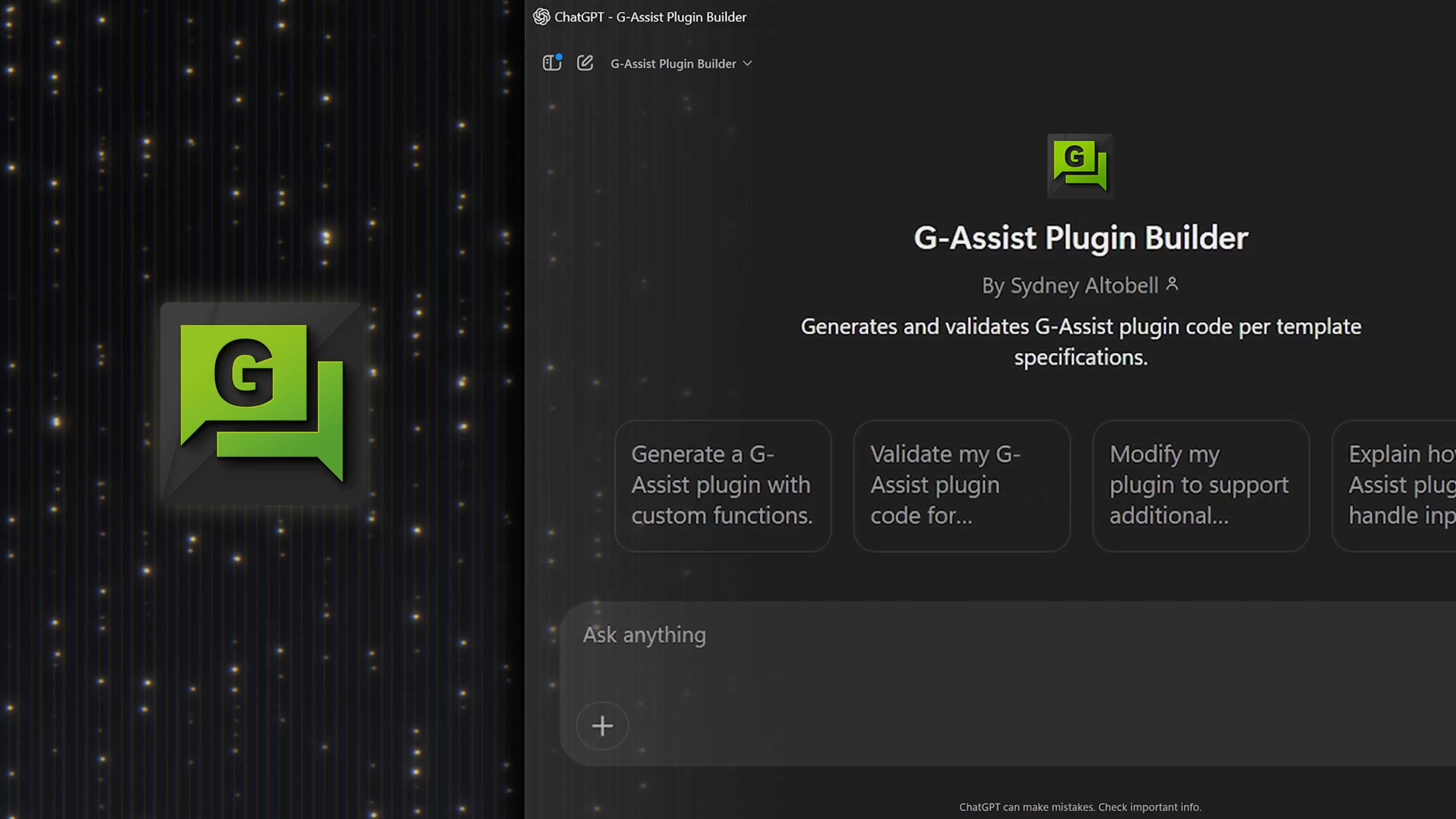 Nový nástroj umožňuje snadnou tvorbu pluginů pro Projekt G-Assist