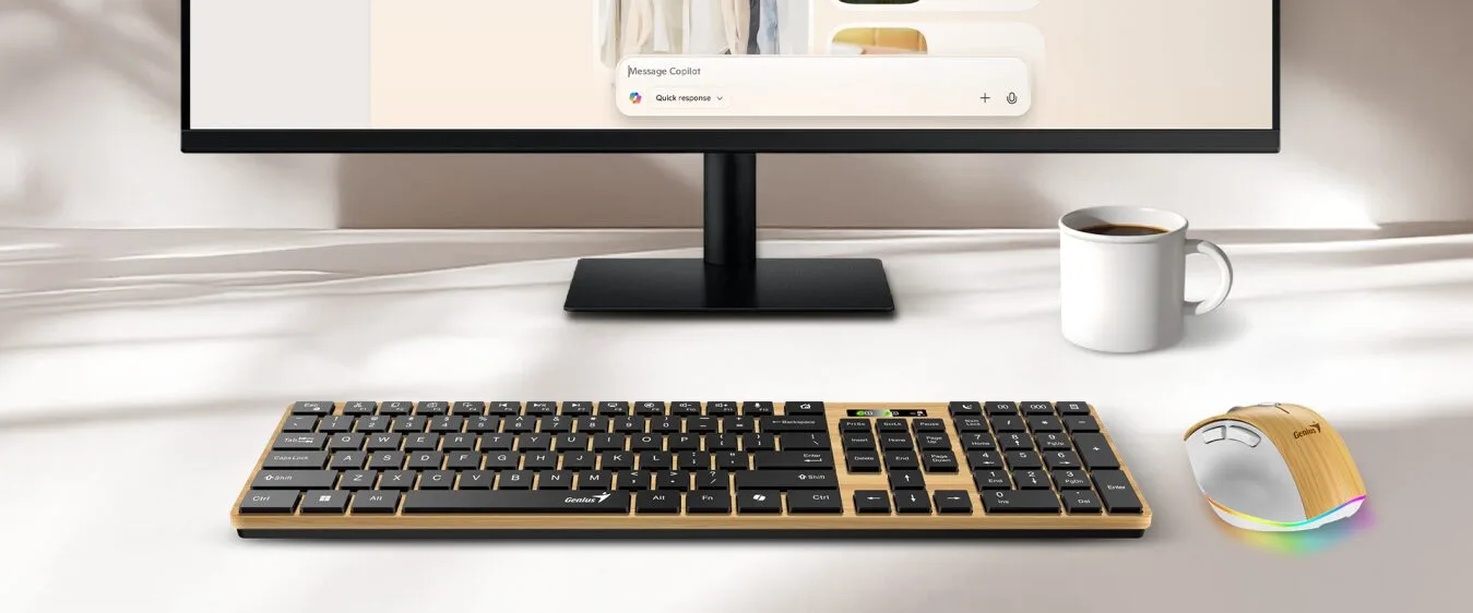Genius představil klávesnici SlimStar 7250BT a myš Ergo 9000S Pro ve stylu severského borového dřeva